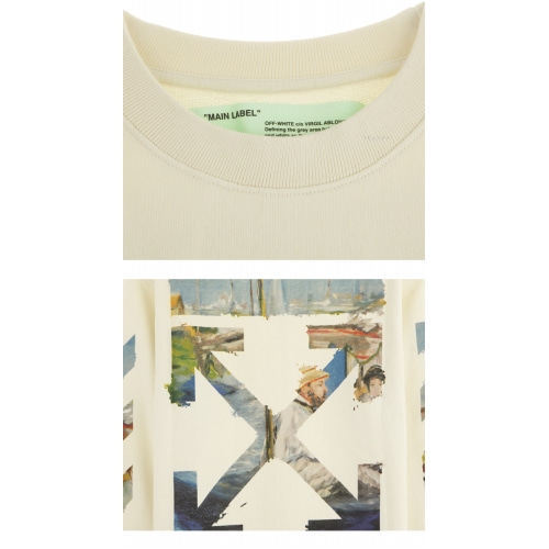 [오프화이트] 19SS OMBA025R190030120288 디아그널 컬리드 애로우 슬림 맨투맨 화이트 남성 티셔츠 / TR,OFF WHITE