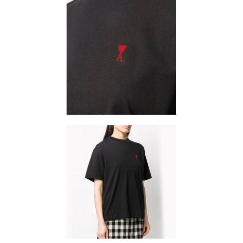 [아미] 20FW H20FJ109.723 001 하트자수 라운드 반팔티셔츠 블랙 여성 티셔츠 / TJ,AMI