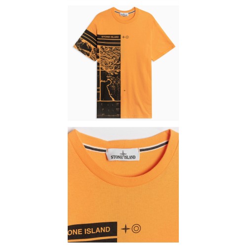 [스톤아일랜드] 20FW 73152NS87 V0032 로고 프린팅 라운드 반팔티셔츠 오렌지 남성 티셔츠 / TJ,STONE ISLAND