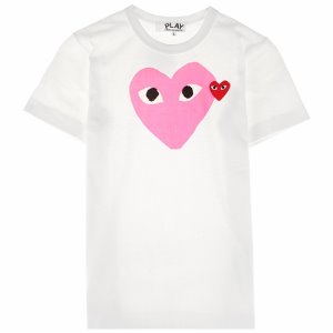 [꼼데가르송] AZ-T105-051-4 더블하트 와펜 반팔티셔츠 화이트 여성 티셔츠 / TS,COMME DES GARCONS