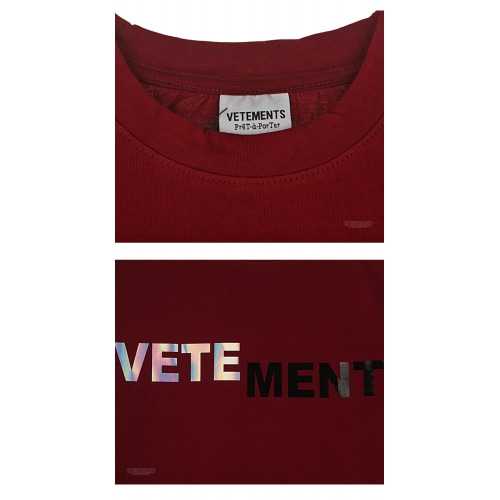 [베트멍 쁘레] 18FW FW18V028 WI 리플렉션로고 라운드 반팔티셔츠 와인 여성 티셔츠 / TLCW,VETEMENTS
