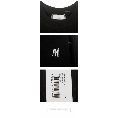 [아미] 20SS P20HJ117.720 001 아미자수 라운드 반팔티셔츠 블랙 남성 티셔츠 / TR,AMI