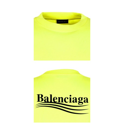 [발렌시아가] 620967 TJVF7 7110 웨이브 로고 프린팅 슬림 반팔티셔츠 네온 옐로우 남성 티셔츠 / TR,BALENCIAGA