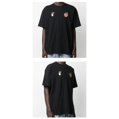 [오프화이트] OMAA038S21JER0151025 애플 로고 프린팅 오버 반팔 티셔츠 블랙 레드 남성 티셔츠 / TR,OFF WHITE