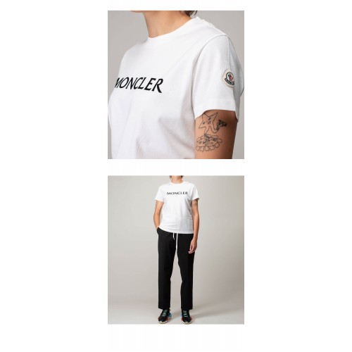 [몽클레어] 8C00012 829HP 033 로고자수 라운드 반팔티셔츠 아이보리 여성 티셔츠 / TJ,MONCLER