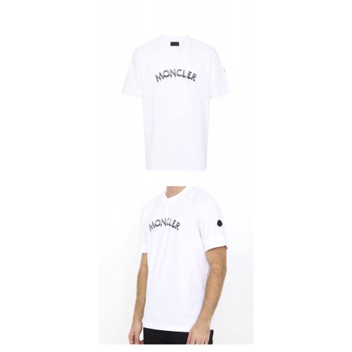 [몽클레어] 8C00002 89A17 001 암로고 패치 레터링 라운드 반팔티셔츠 화이트 남성 티셔츠 / TJ,MONCLER