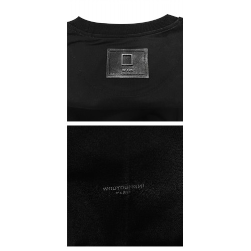 [우영미] W241TS02716B 레더 패치 라운드 반팔 티셔츠 블랙 남성 티셔츠 / THW,WOOYOUNGMI