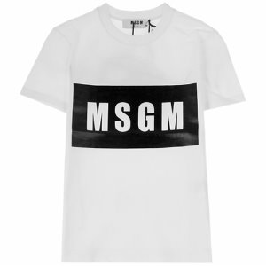 [MSGM] 19FW 2741MDM95 195797 01 박스로고 라운드 반팔티셔츠 화이트블랙 여성 티셔츠 / TR,MSGM