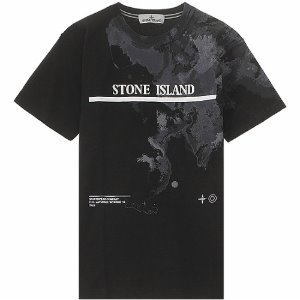 [스톤아일랜드] 19FW 71152NS87 V0029 월드 로고 프린팅 반팔티셔츠 블랙 남성 티셔츠 / TJ,STONE ISLAND