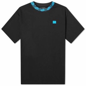 [아크네] CL0088 AHJ 넥 페이스 패치 반팔 티셔츠 블랙 블루 남성 티셔츠 / TJ,ACNE STUDIOS