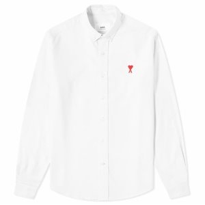 [아미] BFHC013.45 100 하트자수 옥스포드 셔츠 화이트 남성 셔츠 / TJ,AMI