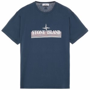 [스톤아일랜드] 22SS 76152NS92 V0024 로고 자수 프린팅 라운드 반팔 티셔츠 블루 네이비 남성 티셔츠 / TTA,STONE ISLAND
